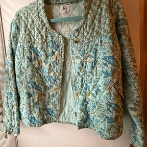 Floral Quilted Bomber Jacket in Blue and Green